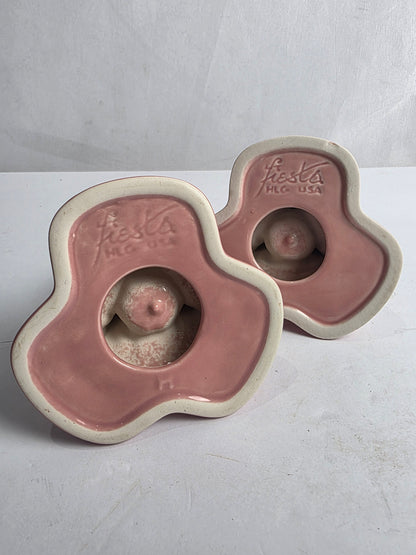 Vtg. Set of Pink Fiesta Candlestick Holders (2)