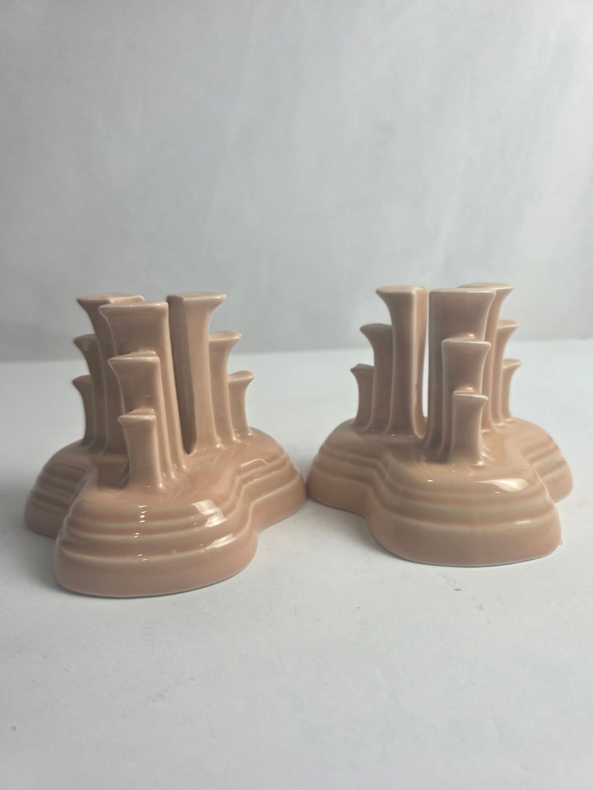 Vtg. Set of Peach Fiesta Candlestick Holders (2)