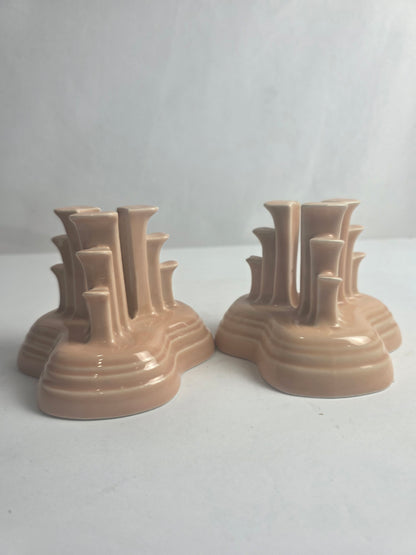 Vtg. Set of Peach Fiesta Candlestick Holders (2)