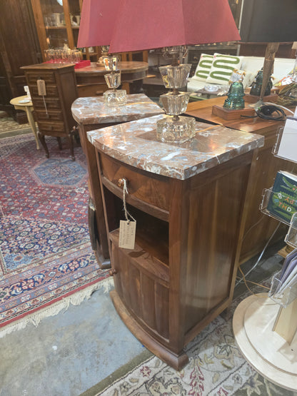 Vtg. Pair French Art Nouveau Marble Top Nightstands