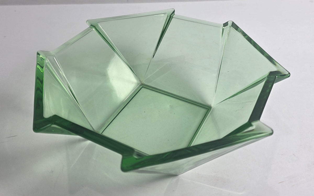 Vtg. Uranium Glass Geometric Bowl