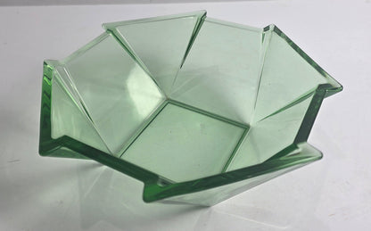 Vtg. Uranium Glass Geometric Bowl