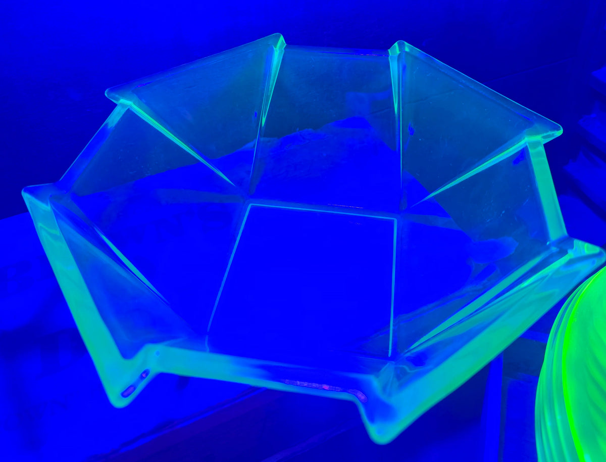 Vtg. Uranium Glass Geometric Bowl