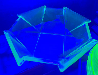 Vtg. Uranium Glass Geometric Bowl