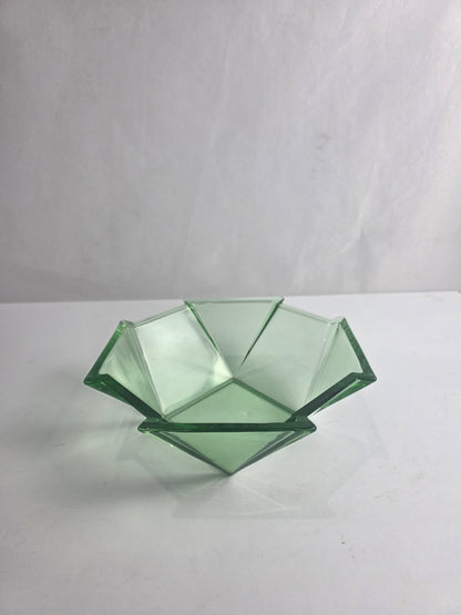 Vtg. Uranium Glass Geometric Bowl
