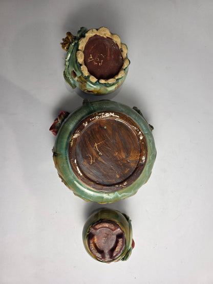 Vtg. Majolica Frog Bowl Set (3)