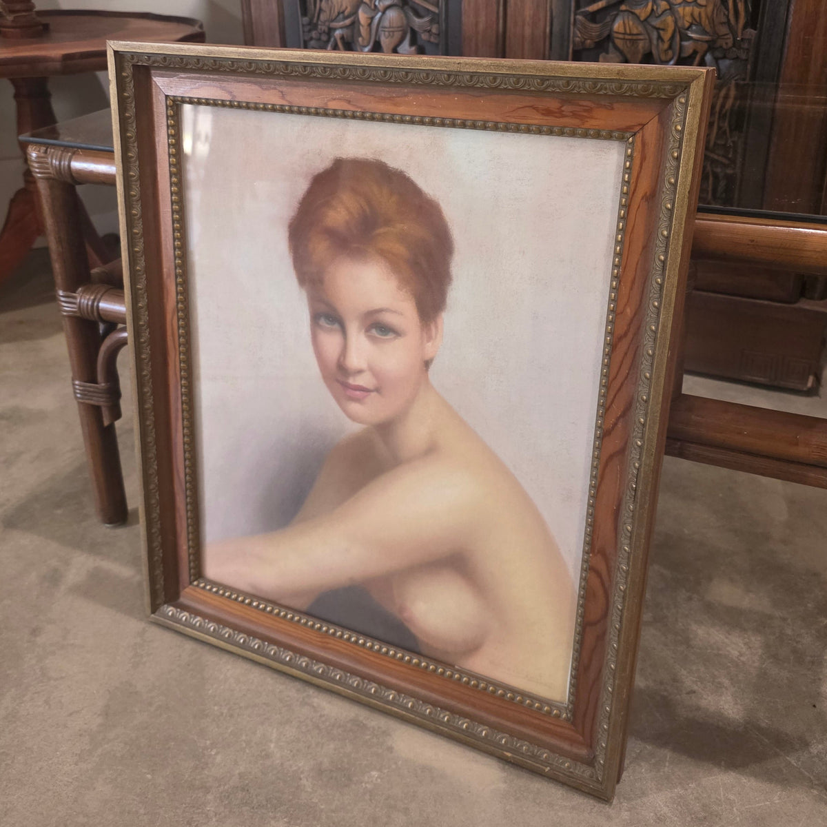 Vtg. Original Signed Nude Pastel