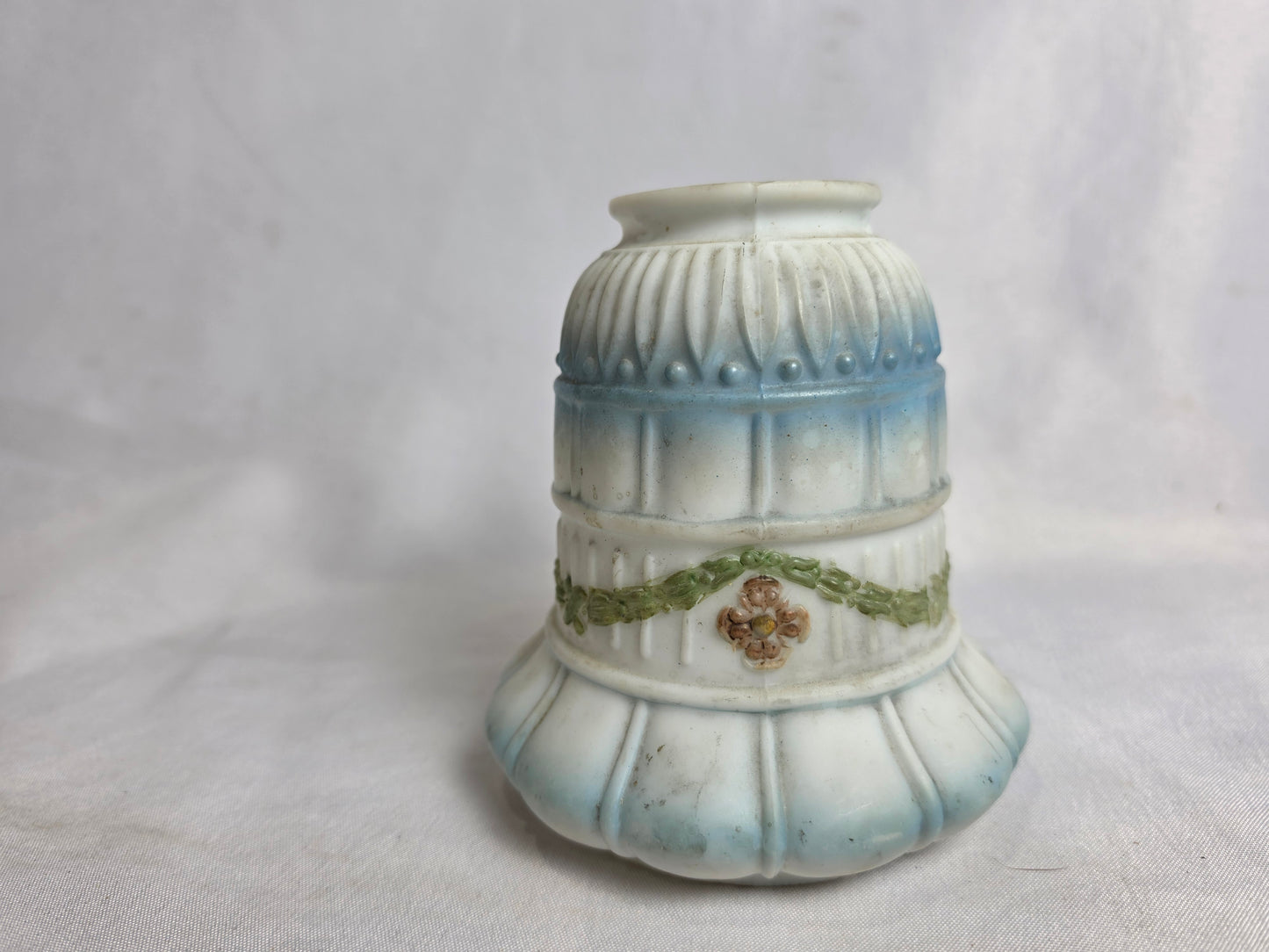 Vintage 1930s Milk Glass Lamp Shade White and Blue CSHW