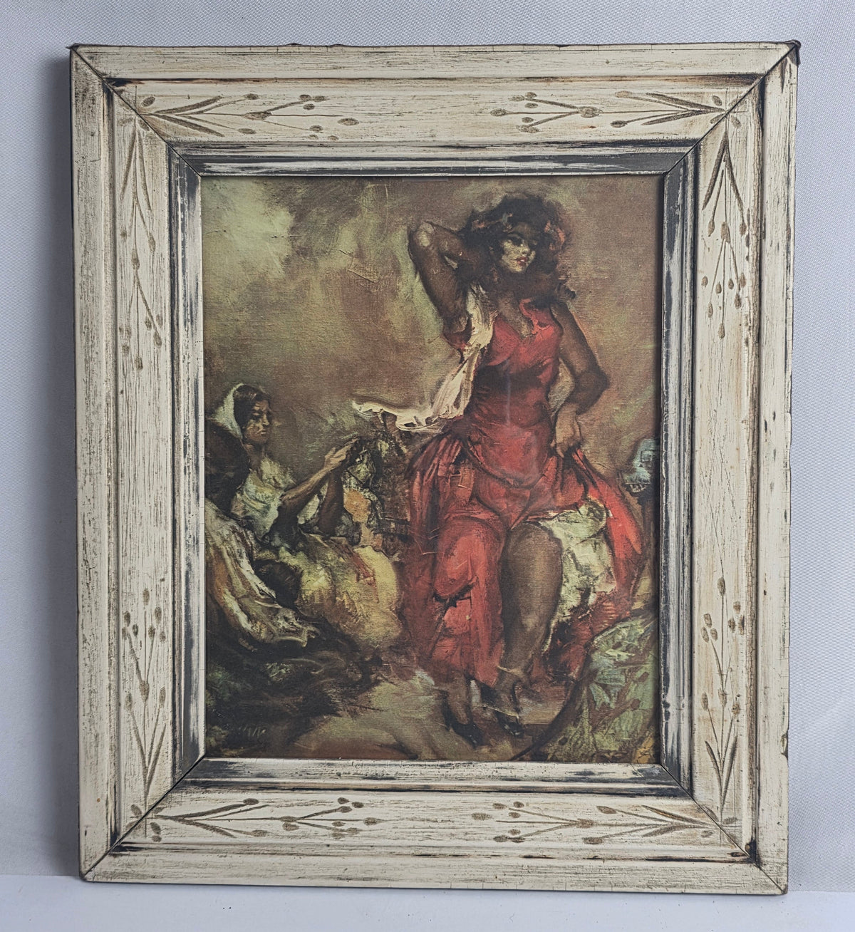 Vtg. Red Dress Lady Print
