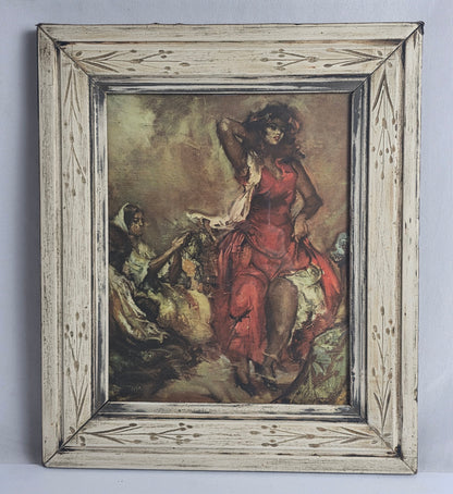 Vtg. Red Dress Lady Print
