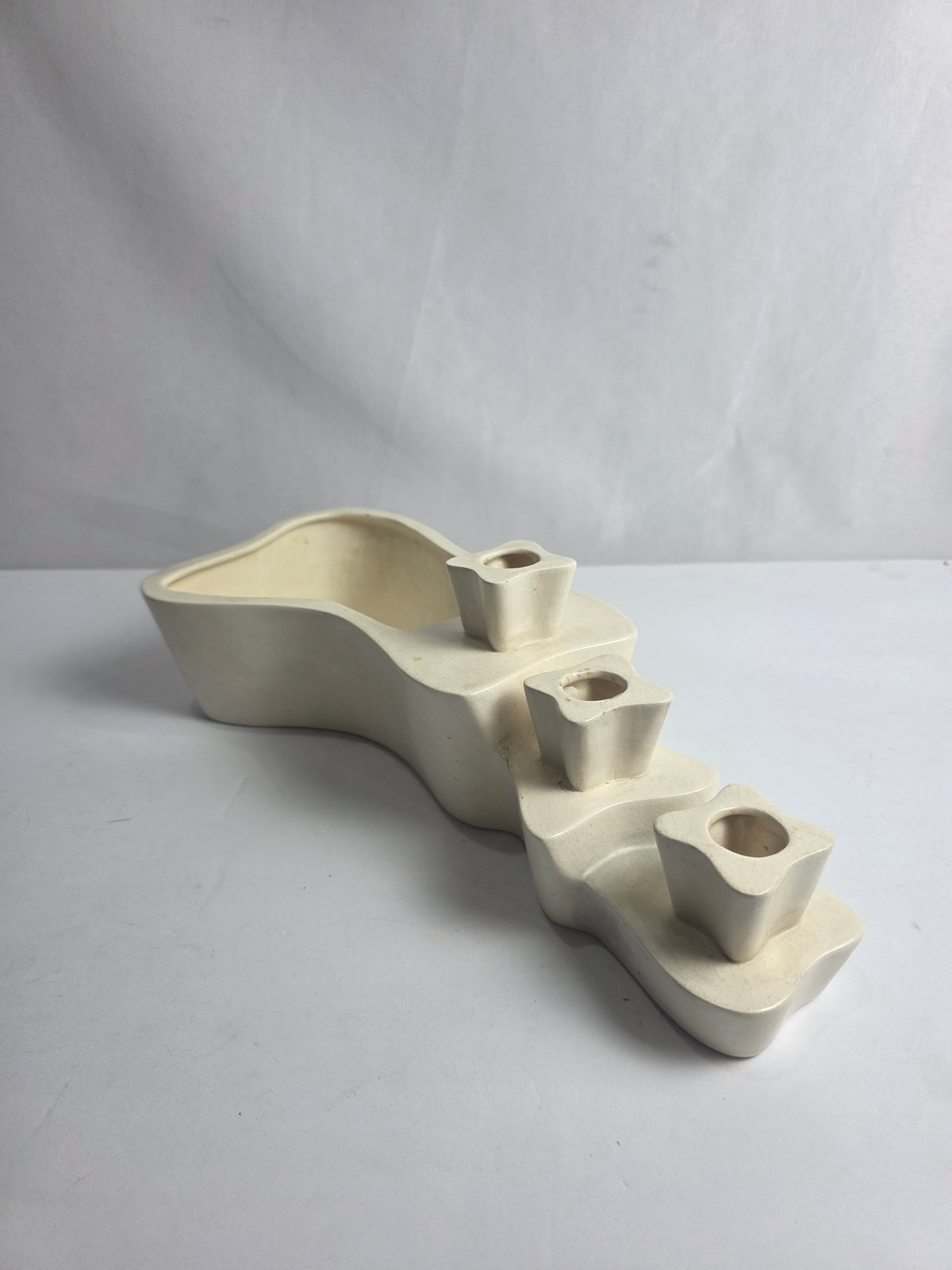 Vtg. MCM Cream Ceramic Stepped Candle Holder