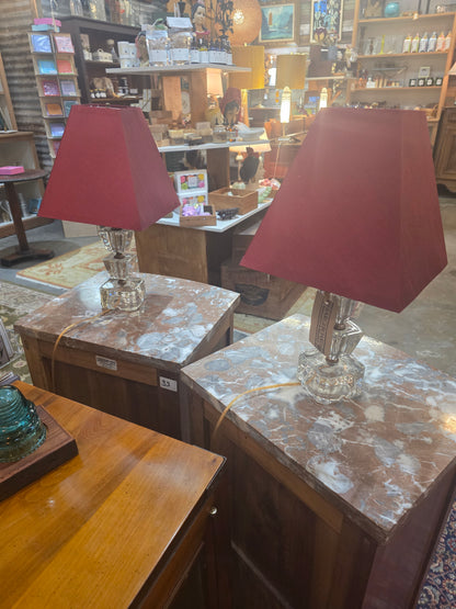 Vtg. Pair French Art Nouveau Marble Top Nightstands