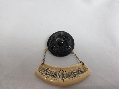 Vintage 1980s Bakelite Button Brooch By Weise CSHW
