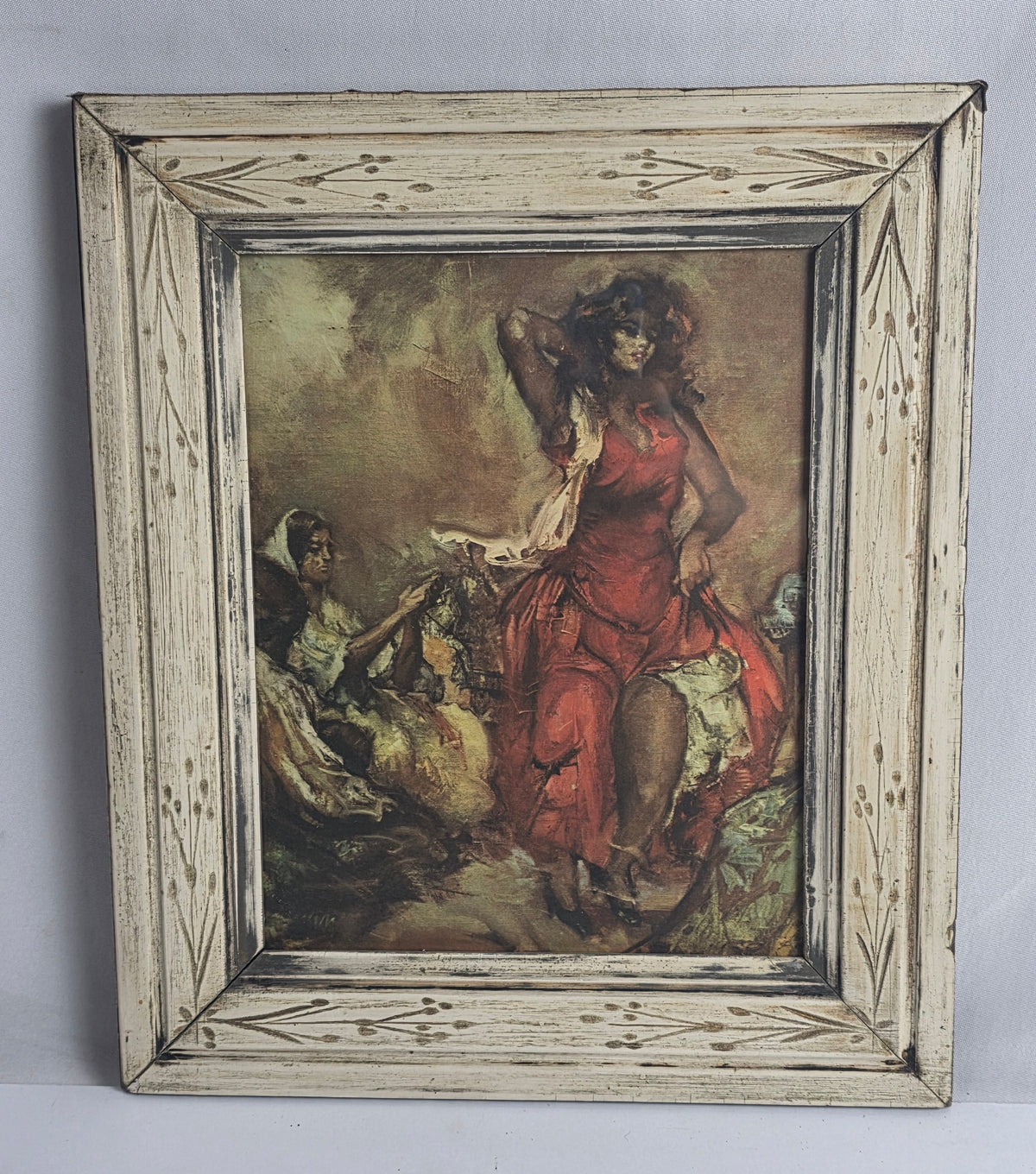 Vtg. Red Dress Lady Print