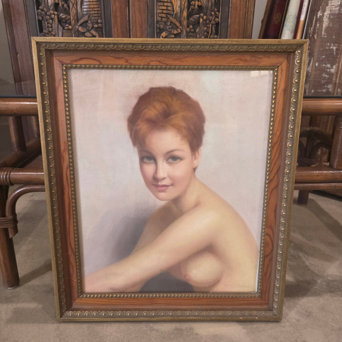 Vtg. Original Signed Nude Pastel