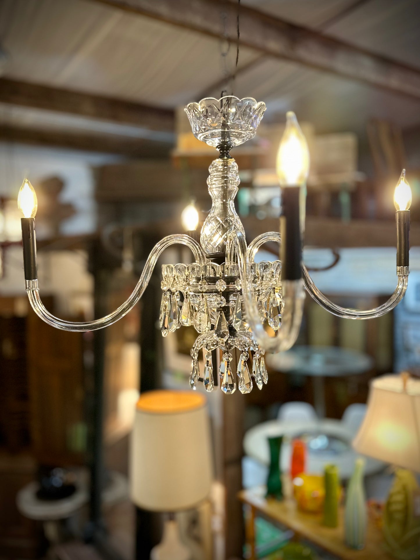 Vtg. Four-Arm Crystal Chandelier