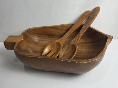Vtg. Monkey Pod Wood Pear-Shaped Salad Bowl Set (10)
