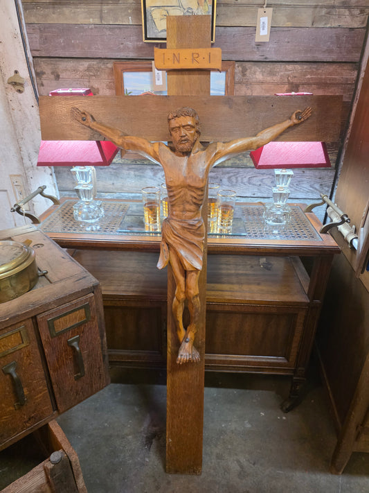 Vtg. Italian Wooden Hand-Carved Crucifix