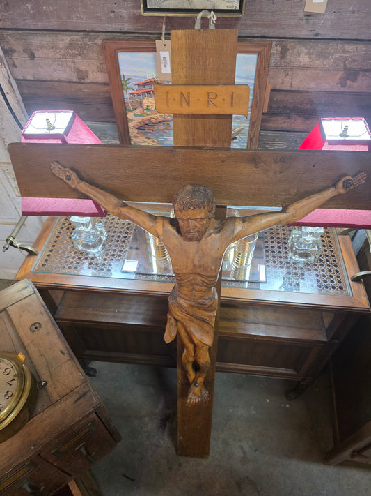 Vtg. Italian Wooden Hand-Carved Crucifix