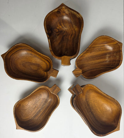 Vtg. Monkey Pod Wood Pear-Shaped Salad Bowl Set (10)