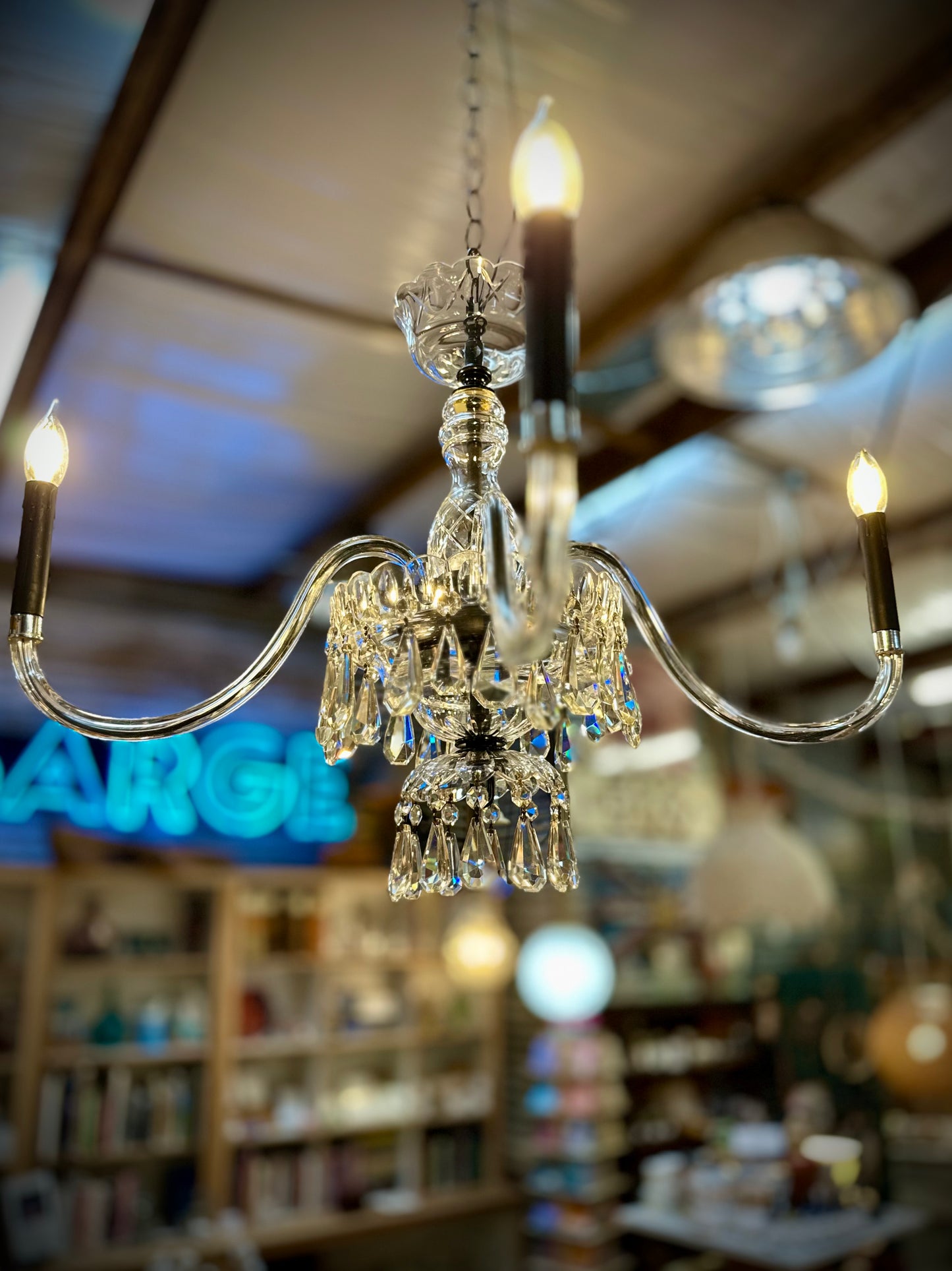 Vtg. Four-Arm Crystal Chandelier
