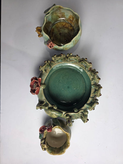 Vtg. Majolica Frog Bowl Set (3)