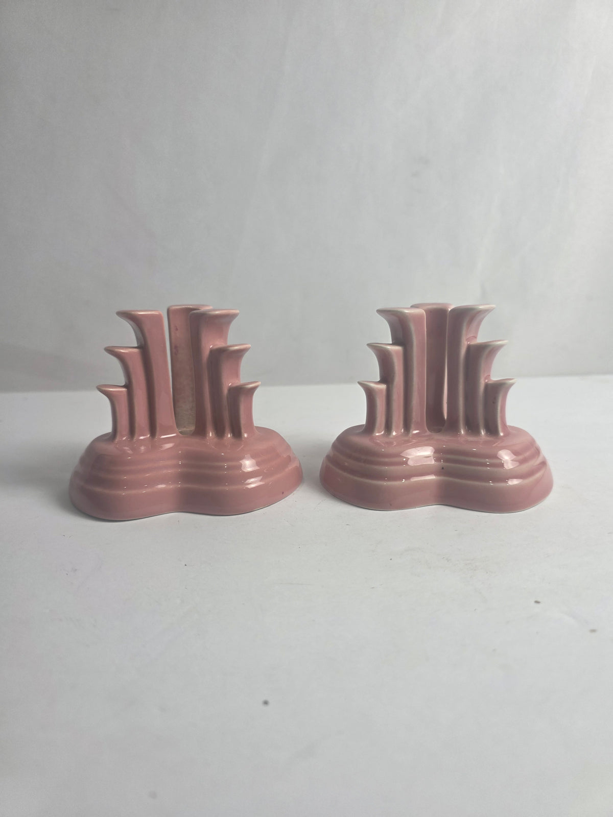 Vtg. Set of Pink Fiesta Candlestick Holders (2)