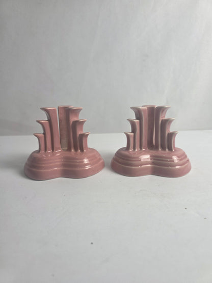 Vtg. Set of Pink Fiesta Candlestick Holders (2)