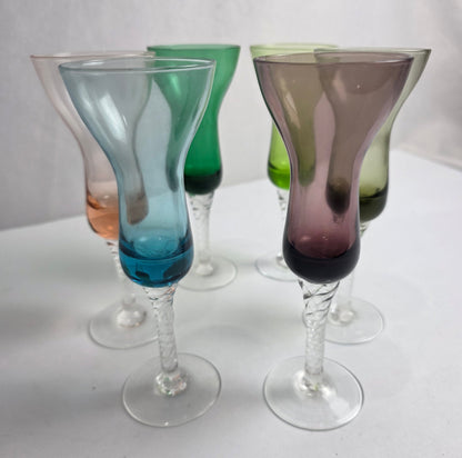 Vtg. MCM Colorful Cordial Glasses Set (6)