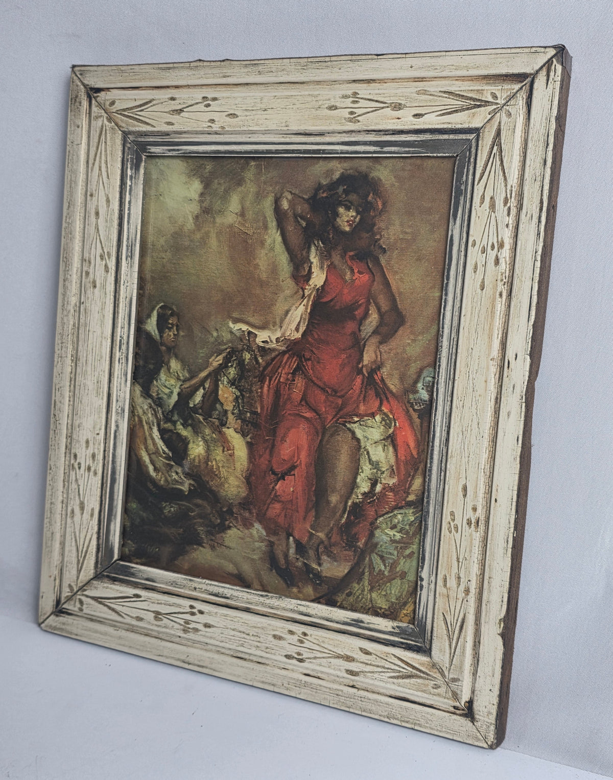 Vtg. Red Dress Lady Print