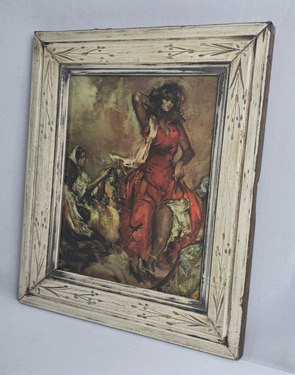 Vtg. Red Dress Lady Print