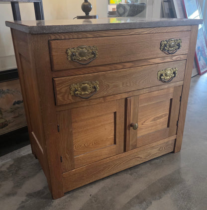 Vtg. Marble Top 2 Drawer & Cabinet