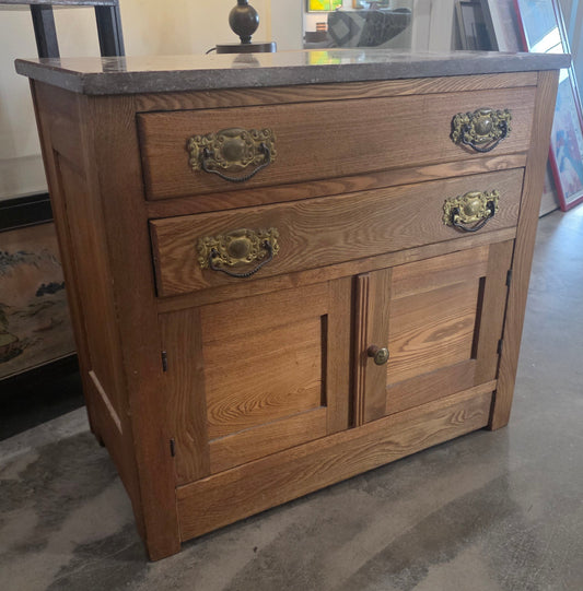 Vtg. Marble Top 2 Drawer & Cabinet