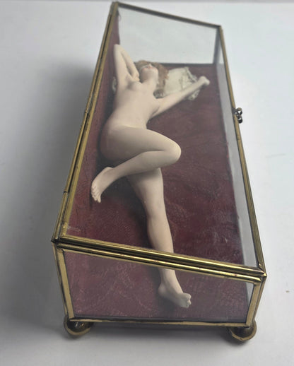 Vtg. Nude Porcelain Woman in Glass Case