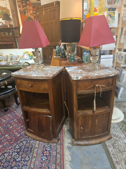 Vtg. Pair French Art Nouveau Marble Top Nightstands