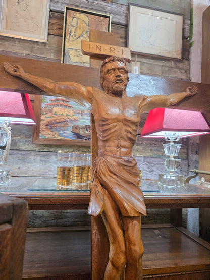Vtg. Italian Wooden Hand-Carved Crucifix