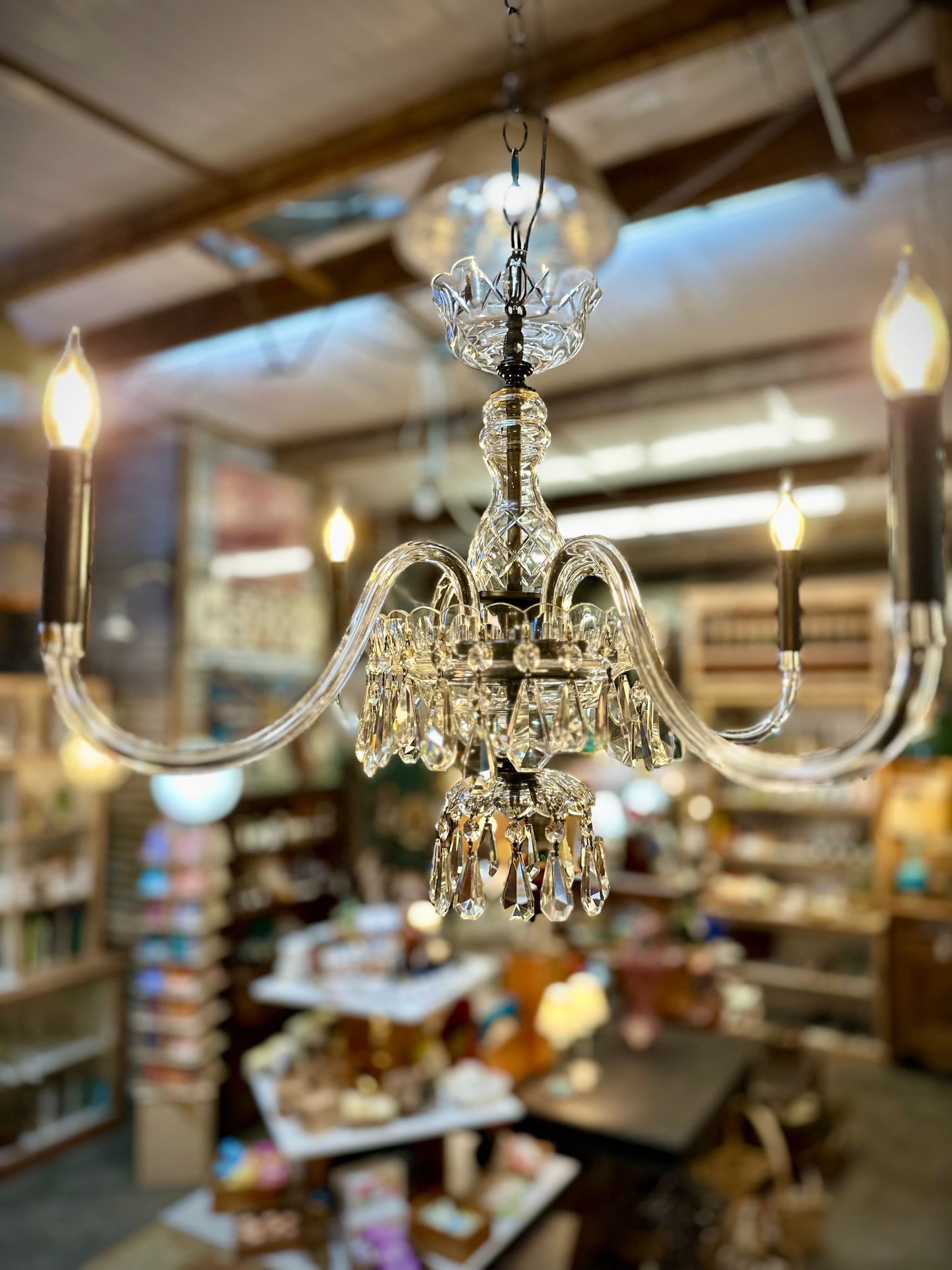 Vtg. Four-Arm Crystal Chandelier