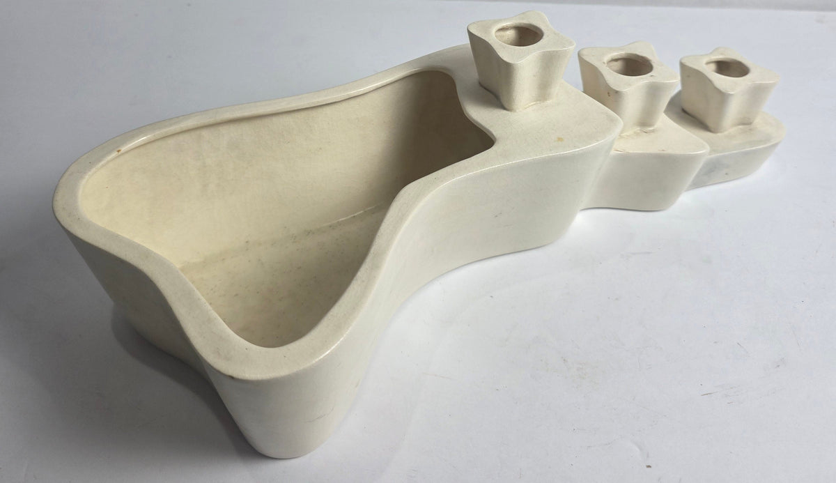 Vtg. MCM Cream Ceramic Stepped Candle Holder