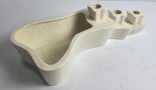 Vtg. MCM Cream Ceramic Stepped Candle Holder