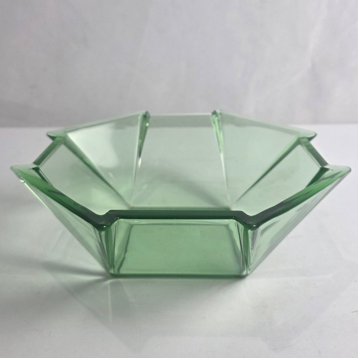 Vtg. Uranium Glass Geometric Bowl