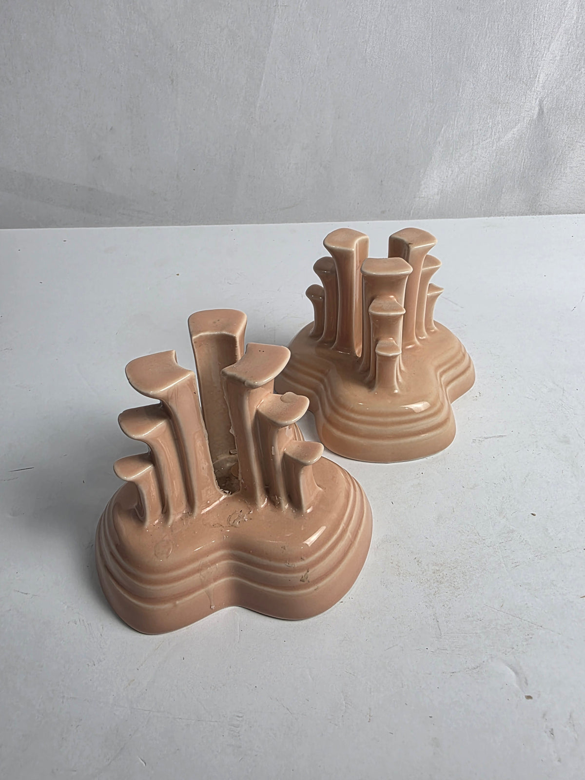 Vtg. Set of Peach Fiesta Candlestick Holders (2)