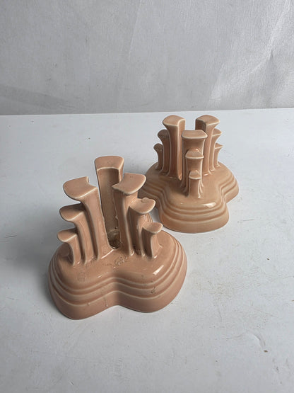 Vtg. Set of Peach Fiesta Candlestick Holders (2)