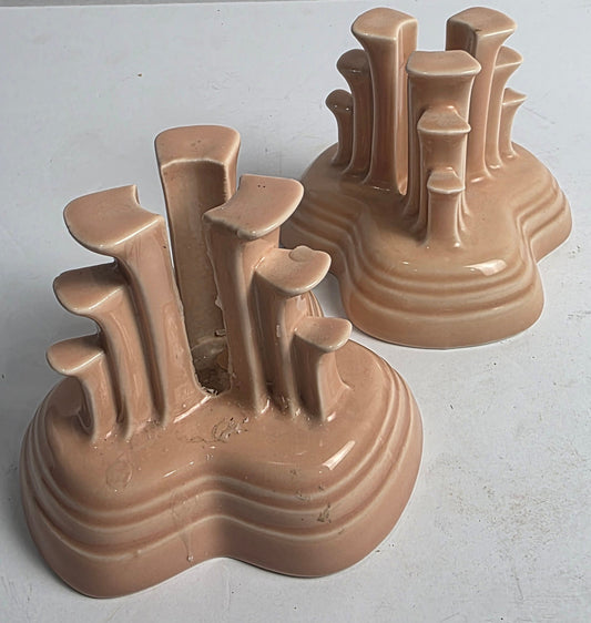 Vtg. Set of Peach Fiesta Candlestick Holders (2)