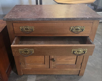 Vtg. Marble Top 2 Drawer & Cabinet