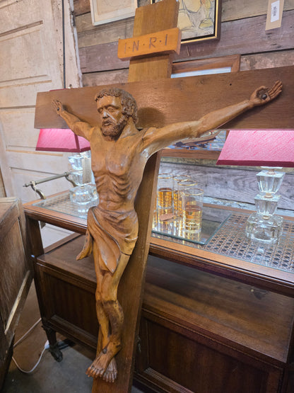 Vtg. Italian Wooden Hand-Carved Crucifix