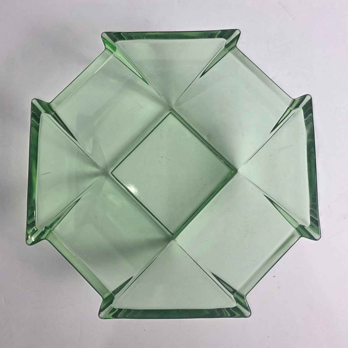 Vtg. Uranium Glass Geometric Bowl