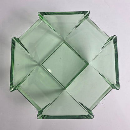 Vtg. Uranium Glass Geometric Bowl