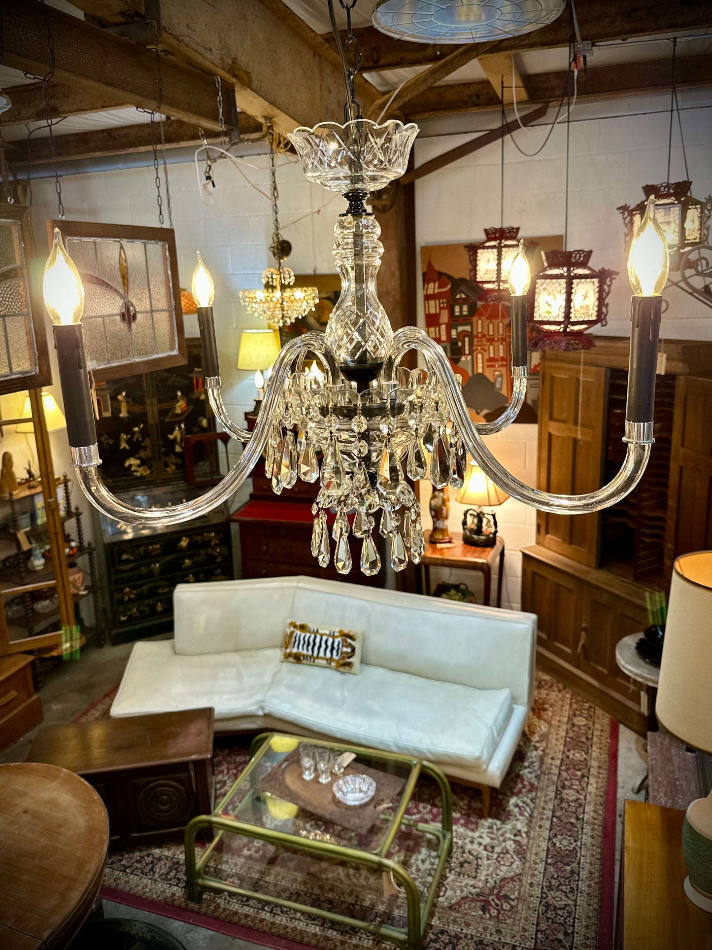 Vtg. Four-Arm Crystal Chandelier