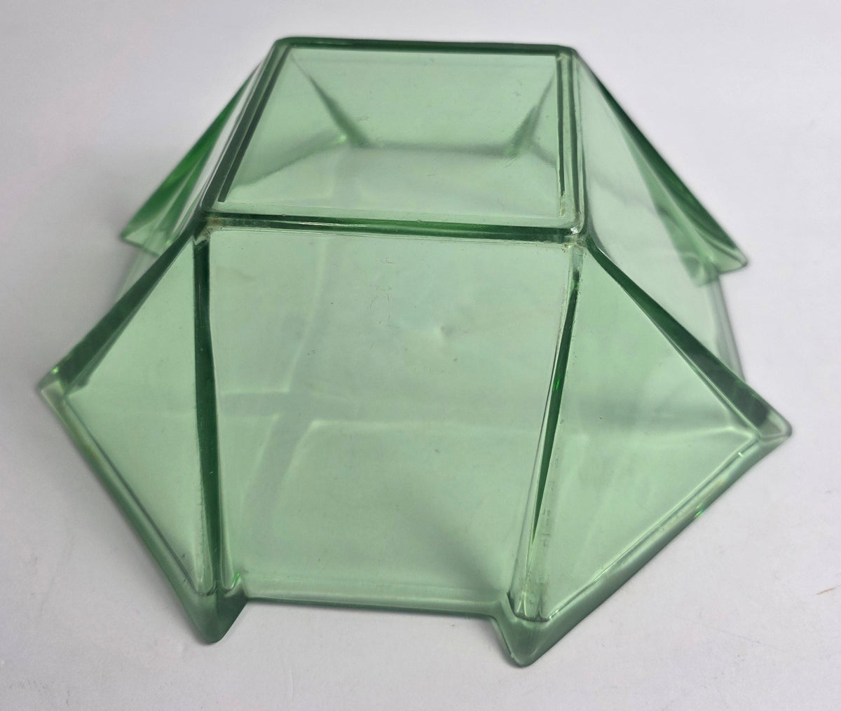 Vtg. Uranium Glass Geometric Bowl