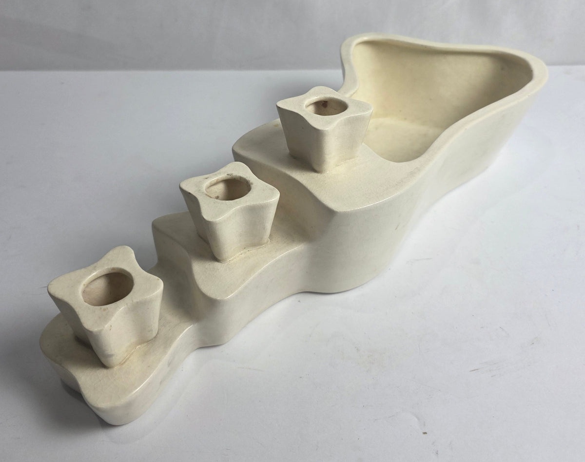 Vtg. MCM Cream Ceramic Stepped Candle Holder